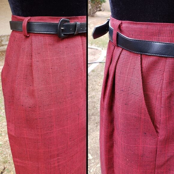 VINTAGE red plaid midi skirt - Picture 5 of 6